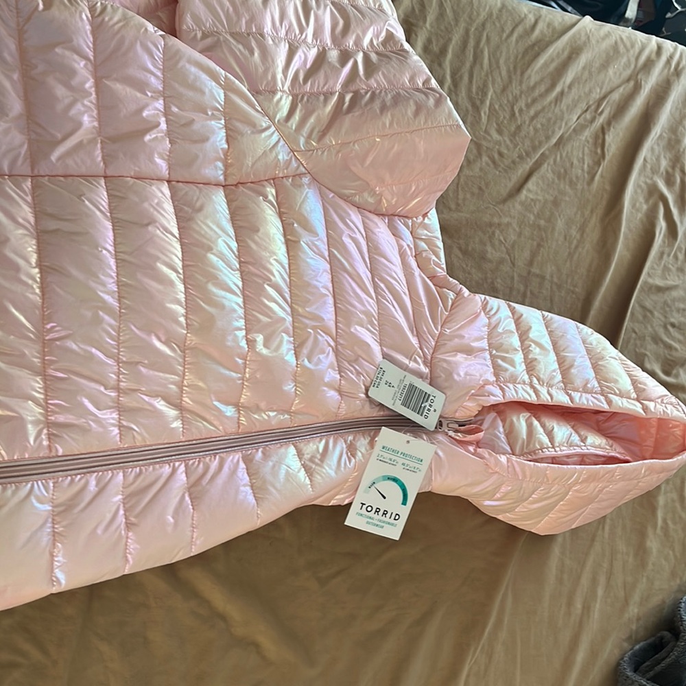 Pink Metlc LS Nylon LT WT Puffer
